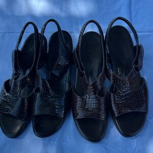 SAS Black Croc-Embossed Slingback Sandals